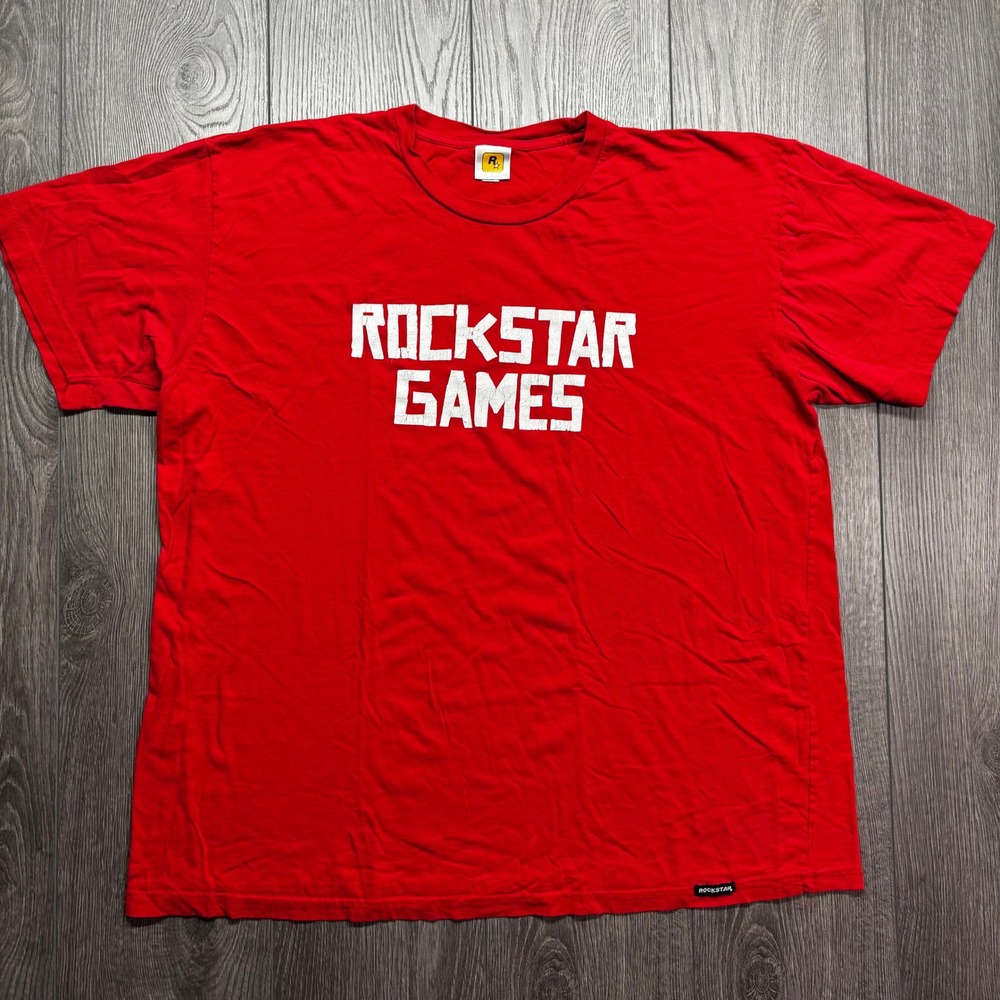 Rockstar Games T-Shirt Mens XXL Red Graphic Logo Short Sleeve Combed Cotton Tee